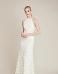 Floral Applique Illusion V-Back Wedding Dress